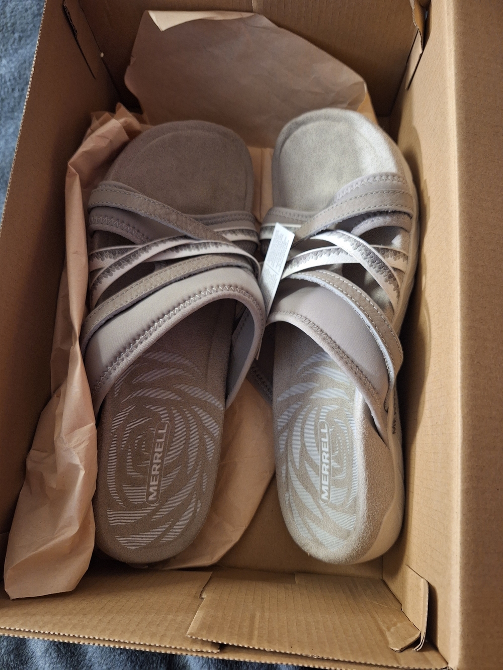 Merrell Women's Neutral Taupe Strappy Slide Sandals